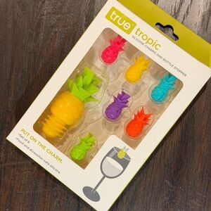 Tropic Silicone Charms and Bottle Stopper Set Stemless Glass Marker NEW